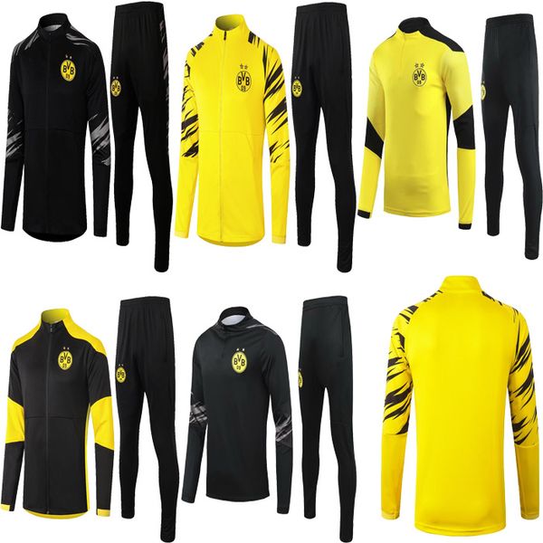 

new 2020 2021 sancho m.gotze soccer jacket tracksuit 20 21 reus piszczek dortmund training suit survetement football jacket sportswear set, Black