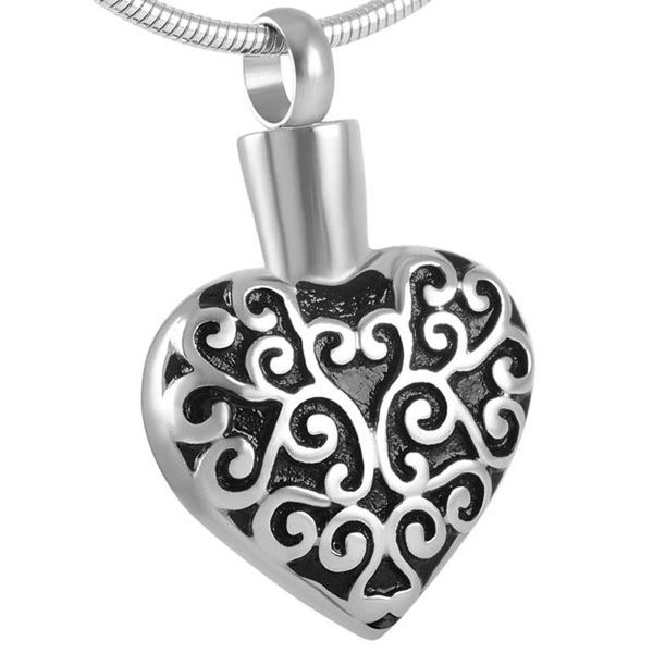 

ijd8472 floral designs heart shape cremation urn necklace memorial pendant for ashes stainless steel keepsake jewelry, Silver