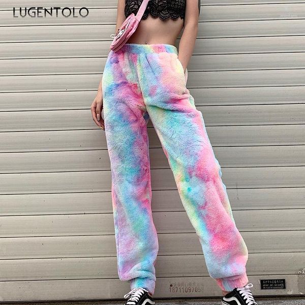 

lugentolo women's autumn pants fashion rainbow-colored high waist pocket casual pants female all-match warm-keeping1, Black;white