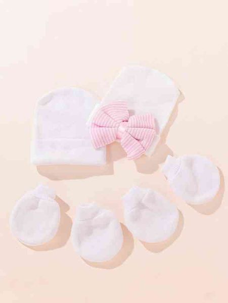 

2pcs baby bow decor hat & 2pairs solid gloves she, Yellow