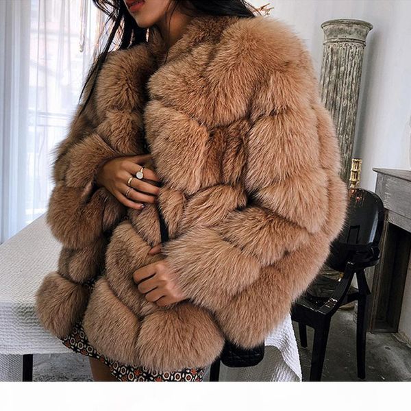 

autumn winter new faux fur coat long section stitching fur coat large size, Black