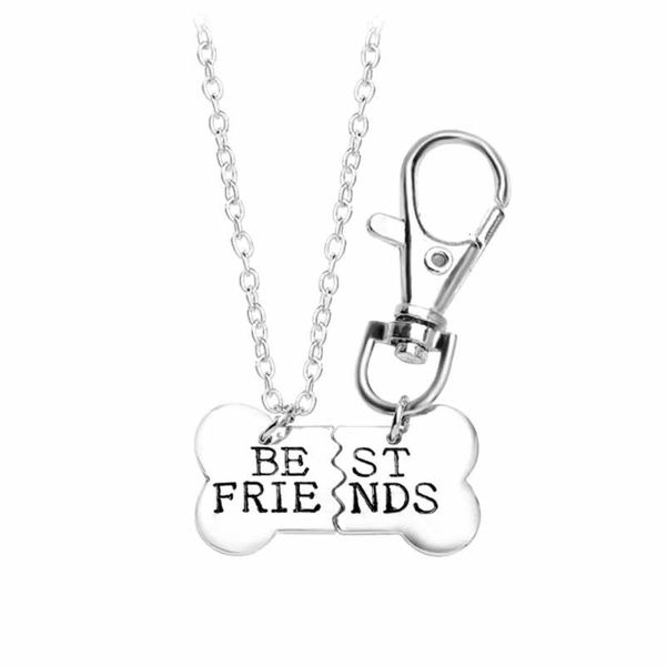 

gold silver stitching friends pet pendant bones master necklace dog tag keychain set