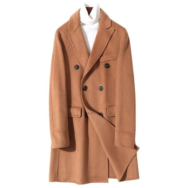 

men's wool & blends coat autumn and winter long double-sided nylon british style cashmere woolen trend, Black