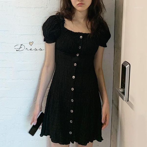 

summer mini dress elegant short sleeve single breasted high waist tunic a-line ladies midi dresses party club sukienki1, White;black