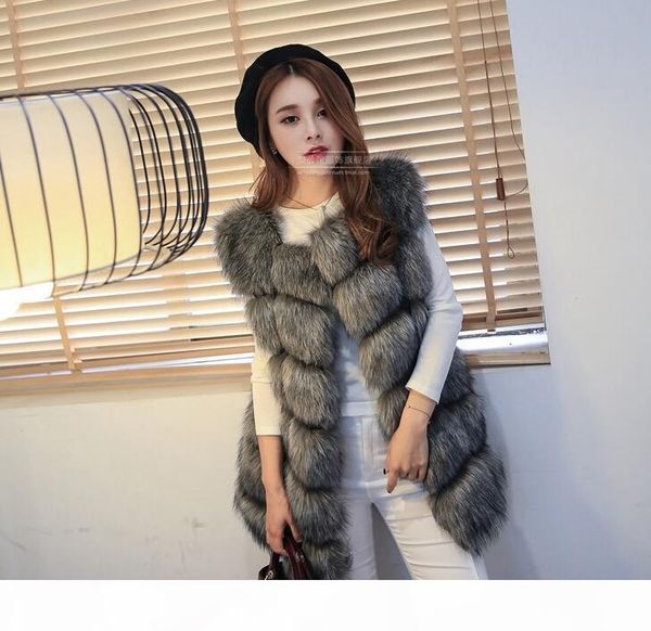 

2018 winter women plus size faux fur coat fashion long vest jackets faux fur vest ladies outwear fur coats for women, Black