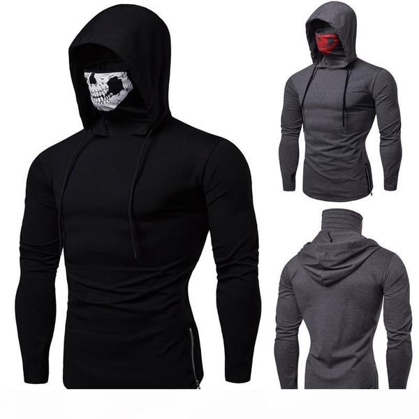 

men's drawstring zipper skull mask hoodie sweatshirt hooded streetwear, White;black