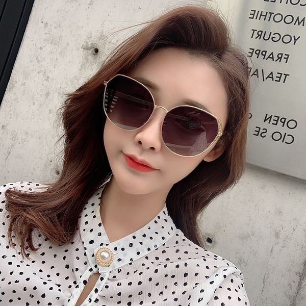 

2019 new polarized sunglasses women's fashion net red tide metal cat's eye polarized sunglasses sunglass82102, White;black
