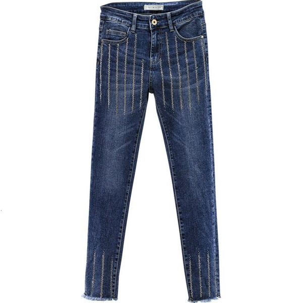 

2021 autumn fashions high waist brim for the women most size 4xl thin diamond denies pencil women's casual pants p1698 cn1q, Black;white