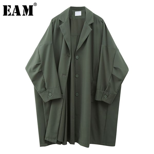 

[eam] women green brief big size long trench new lapel long batwing batwing sleeve loose windbreaker fashion spring 1x135 201029, Tan;black