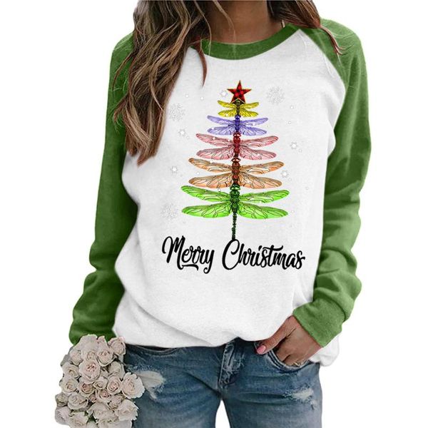 

women's hoodies & sweatshirts women christmas dragonfly printed sweatshirt plus size casual loose o-neck long sleeve fashion pullovers, Black