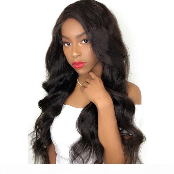 

body wavy wig natural black color brazilian remy human hair lace front wig 150% density with baby hair for women, Black;brown