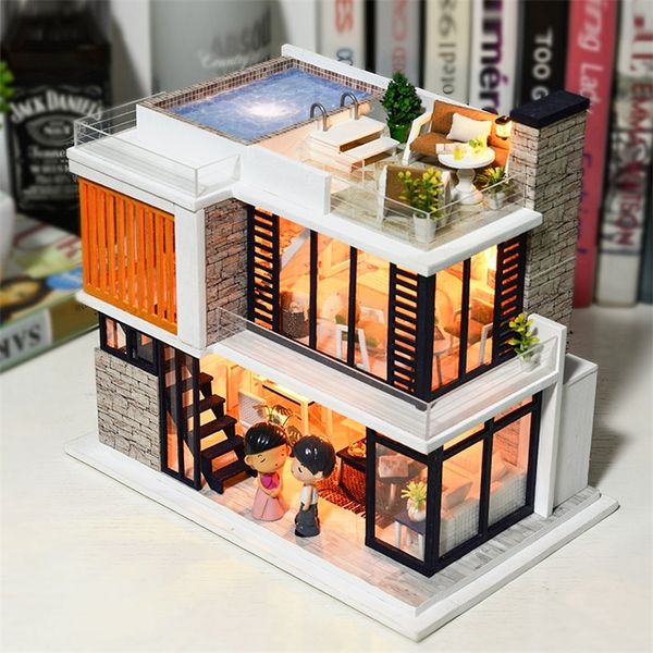 Cutebee DIY Dollhouse Ahşap Bebek Evleri Minyatür Bebek Evi Mobilya Kiti Casa Müzik LED Oyuncaklar Çocuk Doğum Günü Hediyesi için K36 201217