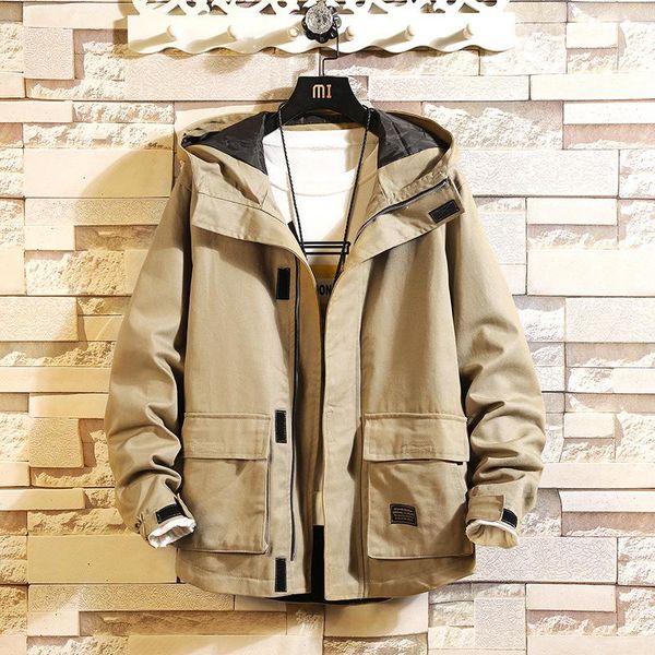 

men's jackets 2021 spring autumn jacket men safari loose stand mens coats and windbreaker outwear, Black;brown