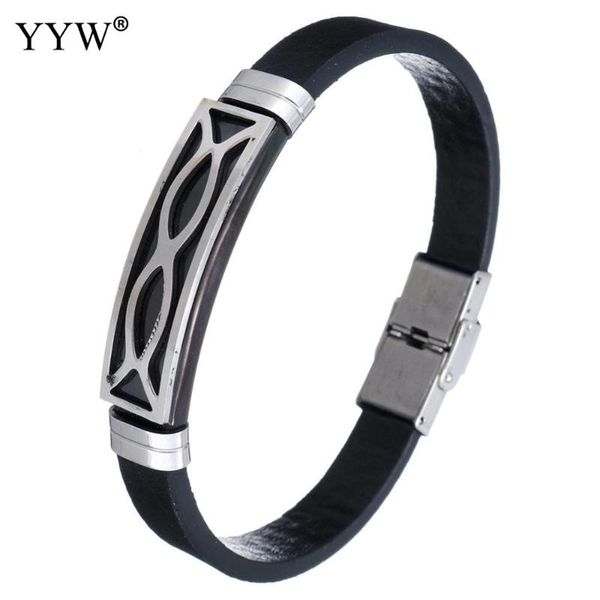 

charm bracelets 2021 cross bracelet for men women black leather geometry stainless steel spring clasp jewelry, Golden;silver