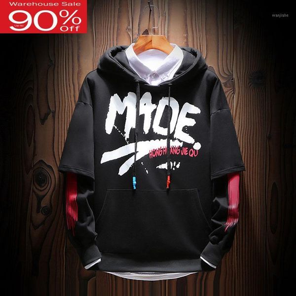 

men sweatshirts street fashion 2020 new arrival spring and autumn male hoodies fake two piece coat letter korean style h021, Black