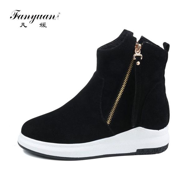

fanyuan fashion solid flat platform ankle boots winter warm women boots double zipper short plush botas de mujer, Black