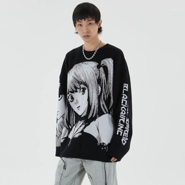 

men's sweater couple street loose clothing retro japanese harajuku sweater anime knitted autumn cotton pullover1, White;black