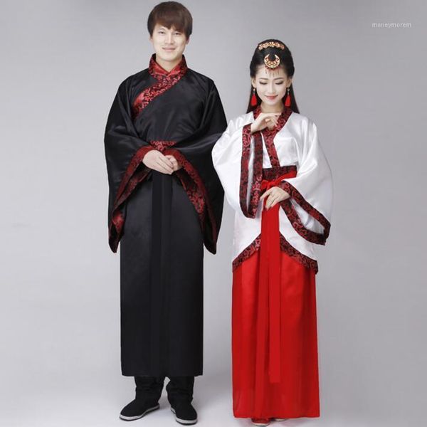 

stage wear chinese traditional hanfu men women black white male cosplay costume style clothing dress pattern for men1, Black;red