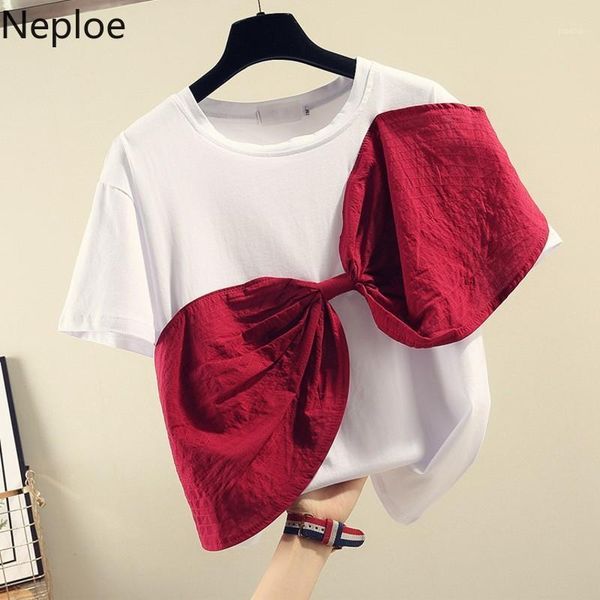 

neploe 3d bowknot patchwork t shirts cotton short sleeve o-neck women t-shirt 2020 spring summer korean sweet tees 589171, White