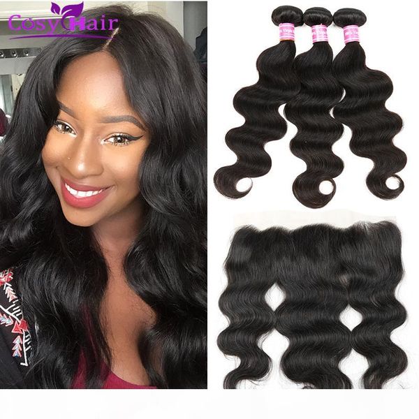 

human virgin hair body wave with lace closure 13 x 4 frontal brazilian virgin hair body wave bundles, Black;brown