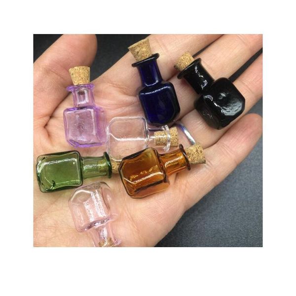 

50pcs mini empty square cube diy wishing bottle jar vial pendant perfume essential oil cork glass hand-blown jewelry bbyoon, Black