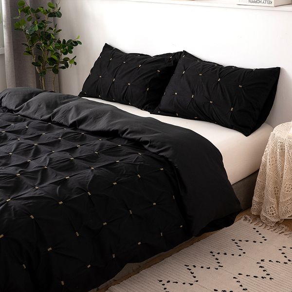 

3pcs/set duvet cover with pillowcase brief bedding set full queen king size bed linen set plain color comforter cover set