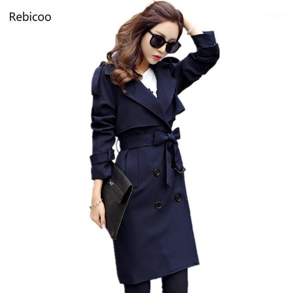 

casual women coats spring autumn fashion turn down collar double breasted overcoat plus size loose long trench coats1, Tan;black