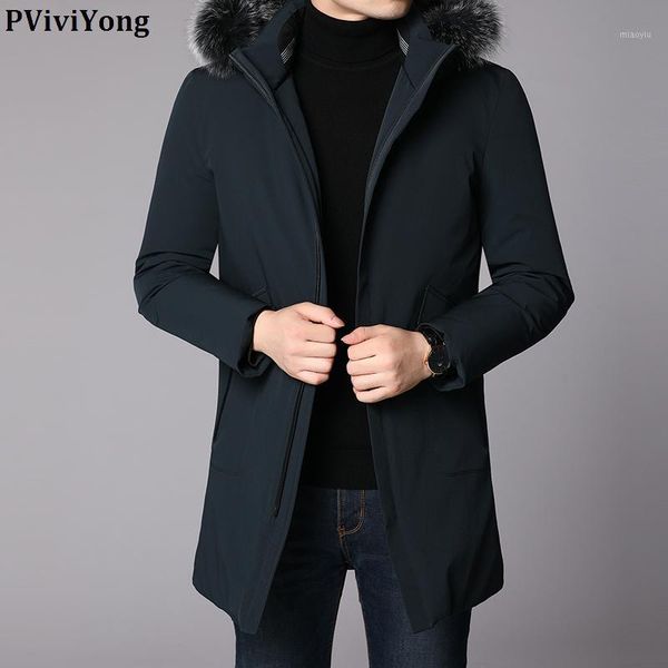 

pviviyong 2019 winter new fashion hooded collars white duck down jacket , casual thicked parka men coat q8099f1, Black