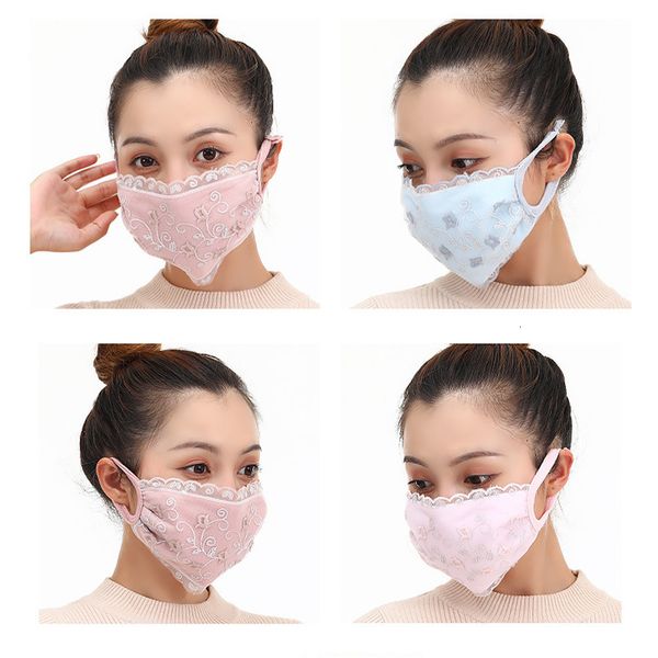 

lace designer cotton warm women girl lady reusable washable face mask for autumn winter knitted embroidered