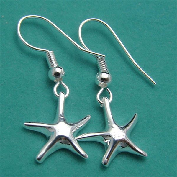 

women's starfish sterling silver plated earrings size 3.0cm*1.2cm dmse090,fashion 925 silver plate earring jewelry charm, Golden