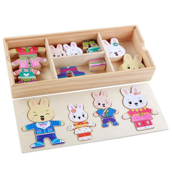 

72pcs wooden puzzle set cartoon changing jigsaw puzzle wooden toy montessori educational change clothes toys for children h jllpjc