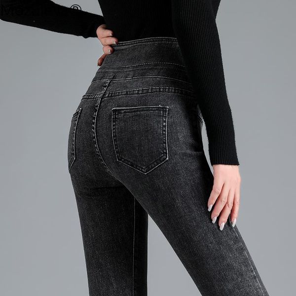

women's jeans mozuleva 2021 spring high waist tassel zipper denim pants women trousers pencil skinny blue plus size