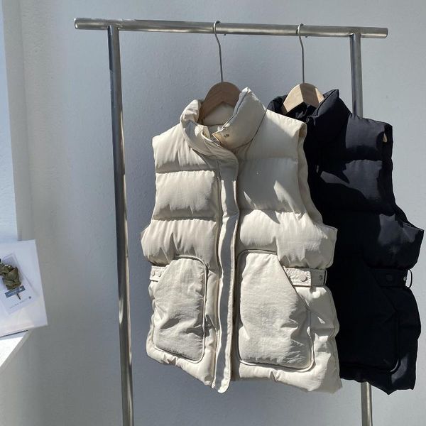 

women's vests parka vest bread wear 2021 winter korean style waist short cotton coat padded jacket, Black;white