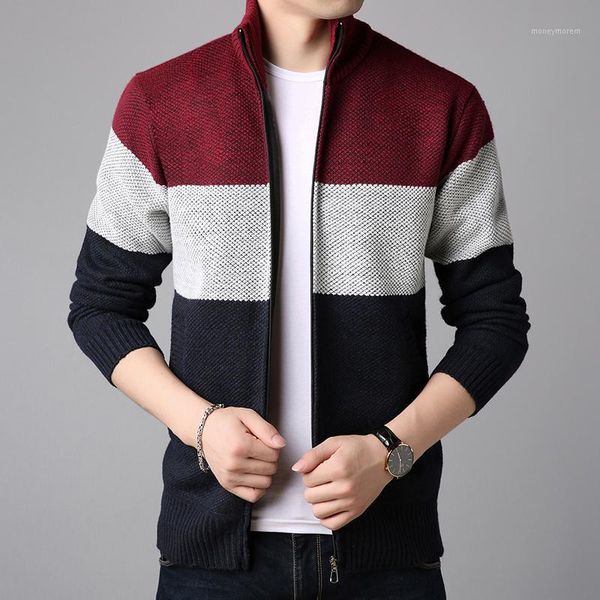 

men's sweaters 2021 autumn men's sweater jacket jogging stand collar cardigan large size color matching plus velvet thick co1, White;black