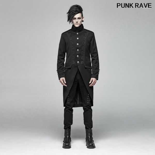 

gothic cashew lace woven open fork evening party long sleeve coat vintage mid-length gentleman men's jacket punk rave wy-1019lcm1, Tan;black