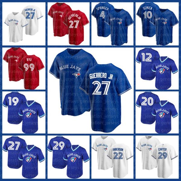 

custom toronto blue jays 11 bo bichette 4 george springer 27 vladimir guerrero jr. marcus semien cavan biggio baseball ryu men, Blue;black