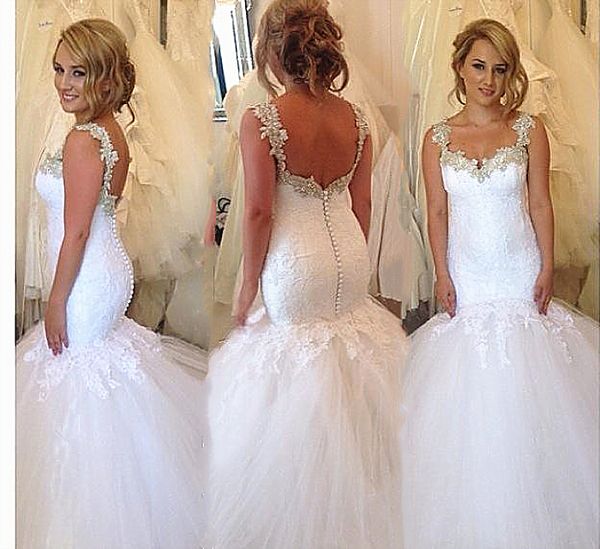 

backless white mermaid wedding dresses appliques lace spaghetti straps plus size spring summer bridal gowns 2021 vetsidos de novia