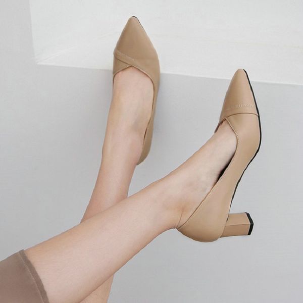 

2020 spring summer classic slip-in-a-shoes solid woman smooth color around high heels stiletto bombs ladies, Black