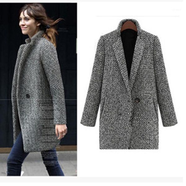 

spring new fashion wool women basic coats medium-long women's winter jacket women woolen outerwear casaco feminino1, Black