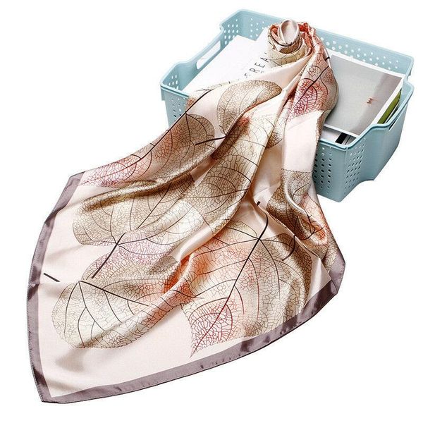 

scarves fashion leaf print scarf women's gray soft satin kerchief imitate silk bandana head neck shawl hijab wraps 35"*35", Blue;gray