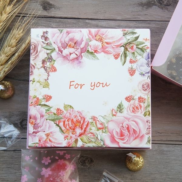 

13.5*13.5*5cm 10pcs pink rose for you design paper box candy cookie storage boxes valentine wedding christmas gift packaging