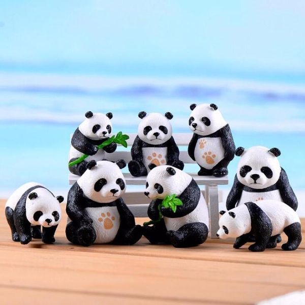 Dekorative Objekte Figuren Panda Tier Set Garten Haus Bonsai Dekoration Mini Spielzeug Miniatur PVC Handwerk Ornamente Mikro Dekor DIY Kuchen De