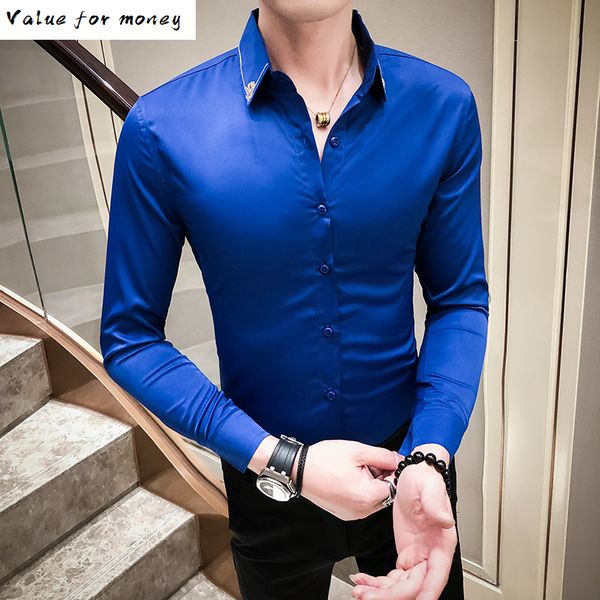 

designer dress men shirt men casual slim fit shirts unique shirt black grey white green long sleeve camisa social masculina c1212, White;black