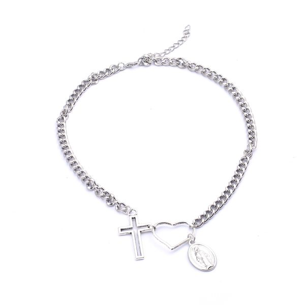 

punk big statement chunkey chain necklaces hollow statue hearts cross necklaces & pendants for women night club bijoux colliers, Silver