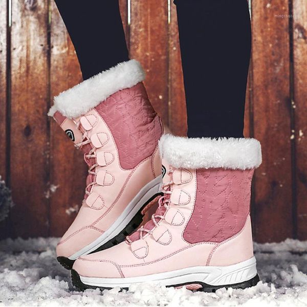 

boots women's shoes snow ladies winter flock outdoor warm ankle short bootie outside botas platform1, Black