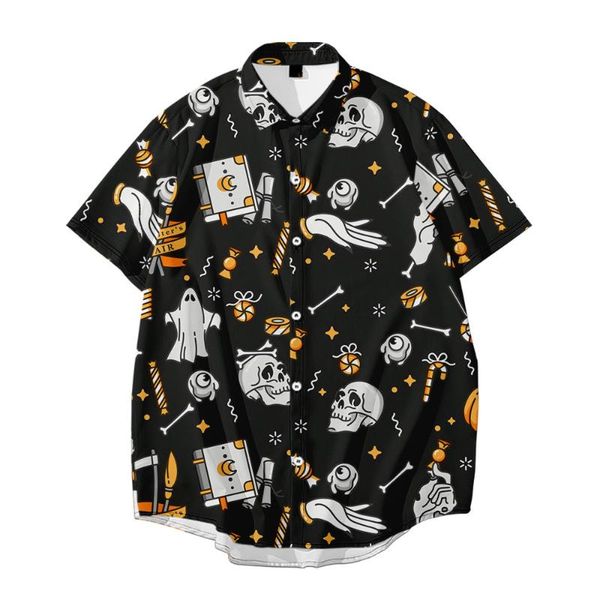 

men oversized vintage black shirt summer new hawaiian short sleeve shirt mens halloween skull print beach casual shirts man hemd, White;black