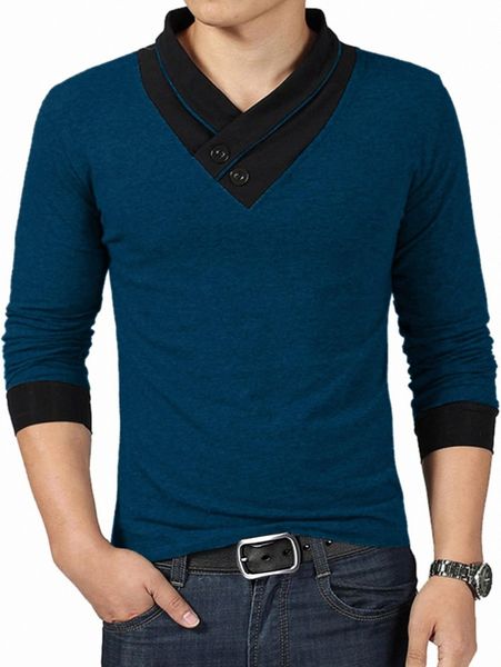 

men surplice neck contrast binding t-shirt l9kr#, White;black