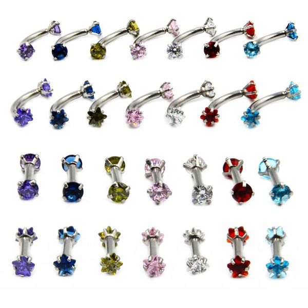 

showlove-1pcs surgical steel zircon internally threaded star round zircon cartilage earring eyebrow ring piercing jewelry 16g q bbycfz, Silver
