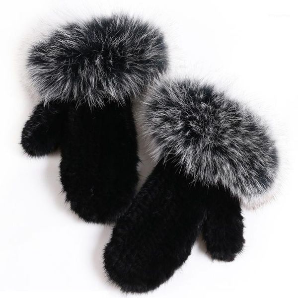 

yoloagain winter warm women knitted gloves ladies fur knitted mittens1, Blue;gray