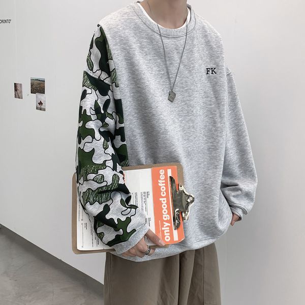 

2021 new autumn hoodies around male neck in the fashionable camouflage loose hip-hop selling gray mkji, Black